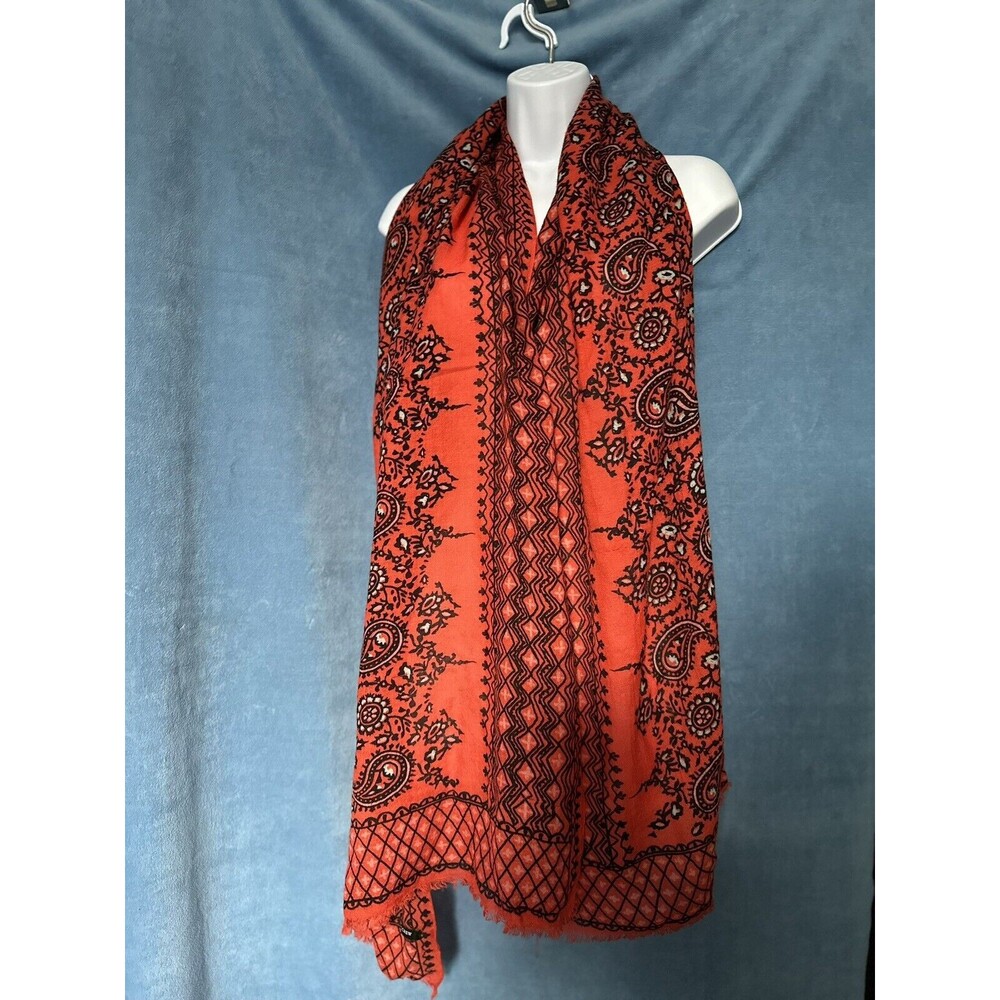 J. Crew Ladies Red And Black Paisley Rectangular Scarf/ Shawl 28” X 76”